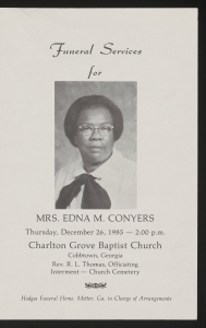 Funeral program for Mrs. Edna M. Conyers