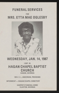Funeral program for Mrs. Etta Mae Oglesby