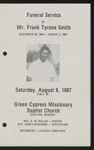 Funeral program for Mr. Frank Tyrone Smith