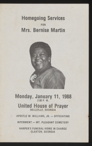 Funeral program for Mrs. Bernice Martin