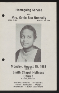 Funeral program for Mrs. Ornie Bea Nunnally