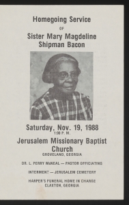 Funeral program for Sister Mary Magdeline Shipman Bacon