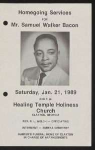 Funeral program for Mr. Samuel Walker Bacon