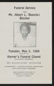 Funeral program for Mr. Albert L. (Bunchy) Blocker