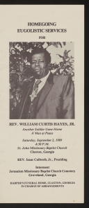 Funeral program for Reverend William Curtis Hayes, Jr.