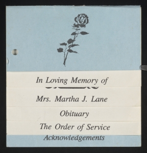 Funeral program for Mrs. Martha J. Lane