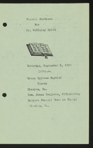 Funeral program for Mr. McKinley Smith