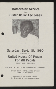 Funeral program for Sister Willie Lee Jones