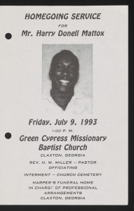 Funeral program for Mr. Harry Donell Mattox
