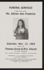 Funeral program for Ms. Shirley Ann Federick
