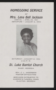 Funeral program for Mrs. Lena Bell Jackson