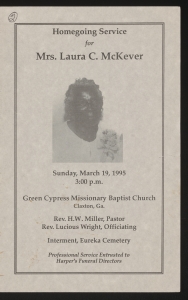 Funeral program for Mrs. Laura C. McKever