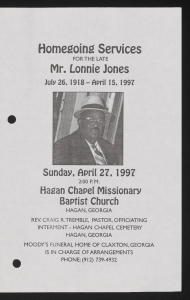 Funeral program for Mr. Lonnie Jones