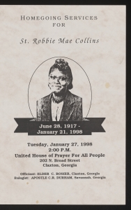 Funeral program for St. Robbie Mae Collins
