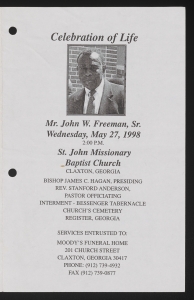 Funeral program for Mr. John W. Freeman, Sr.