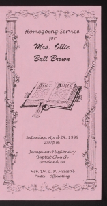 Funeral program for Mrs. Ollie Ball Brown