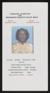 Funeral program for Missionary Dorothy Polite Mack