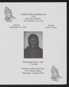 Funeral program for Authur Lindsay, Retired U.S. Army