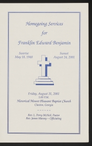 Funeral program for Franklin Edward Benjamin