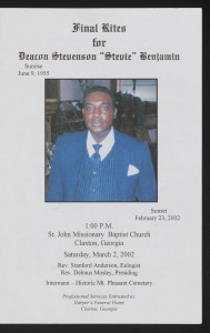 Funeral program for Deacon Stevenson "Stevie" Benjamin