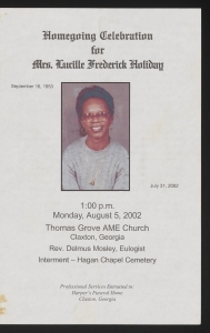 Funeral program for Mrs. Lucille Frederick Holiday