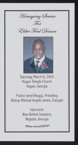 Funeral program for Elder Fred Denson