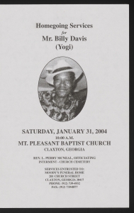 Funeral program for Mr. Billy Davis (Yogi)