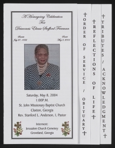 Funeral program for Deaconess Elease Stafford Freeman