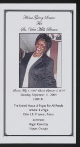 Funeral program for Sis. Vera Mills Brown