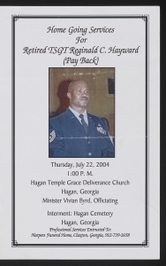 Funeral program for Retired TSGT Reginald C. Hayward