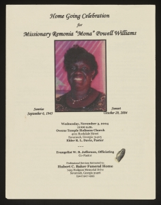Funeral program for Missionary Remonia "Mona" Powell-Williams