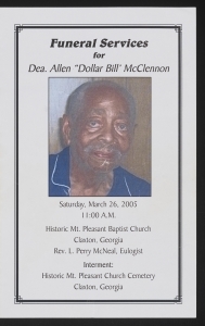 Funeral program for Dea. Allen "Dollar Bill" McClendon