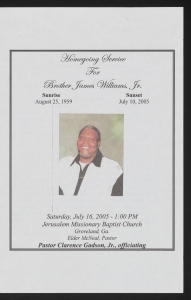 Funeral program for Brother James Williams, Jr.