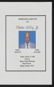 Funeral program for Clanton McCoy, Jr.