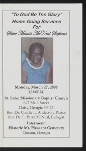 Funeral program for Sister Mamie McNeal Stephens