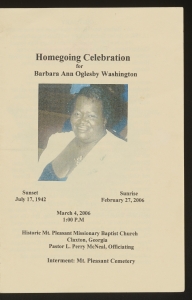 Funeral program for Barbara Ann Oglesby Washington