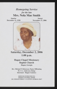Funeral program for Mrs. Nola Mae Smith