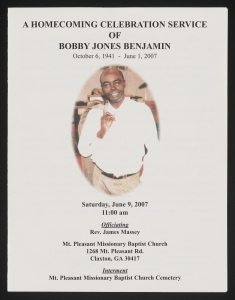 Funeral program for Bobby Jones Benjamin