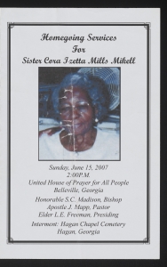 Funeral program for Sister Cora Izetta Mills Mikell