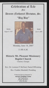 Funeral program for Deacon Nathaniel Brewton, Sr. "Big Boy"