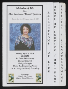 Funeral program for Mrs. Constance "Connie" Jackson