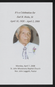 Funeral program for Earl B. Ricks, Sr.