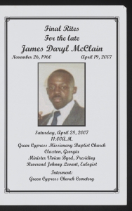 Funeral program for James Daryl McClain