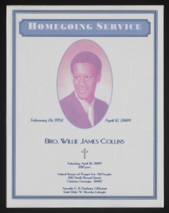 Funeral program for Brother Willie James Collins