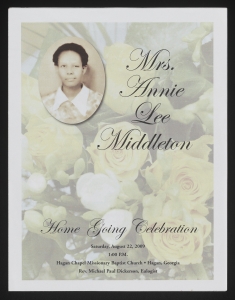 Funeral program for Mrs. Annie Lee Middleton