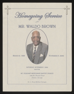 Funeral program for Mr. Waldo Brown