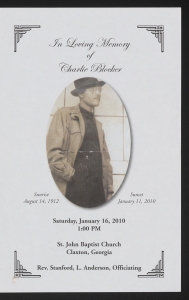 Funeral program for Charlie Blocker