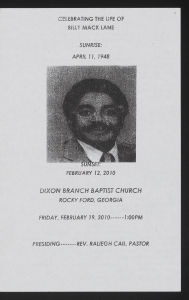 Funeral program for Billy Mack Lane