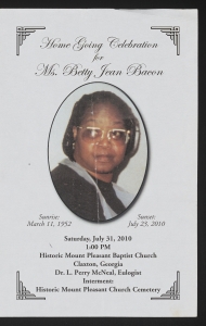 Funeral program for Ms. Betty Jean Bacon