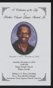 Funeral program for Brother Vincent Lamar Stewart, Jr.